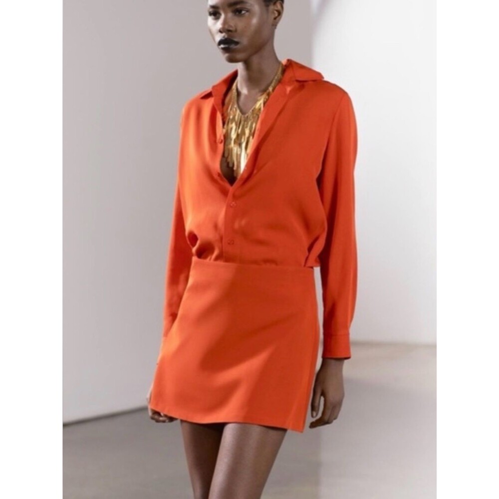 Zara A-Line High Waist Mini Skirt | Orange | XS